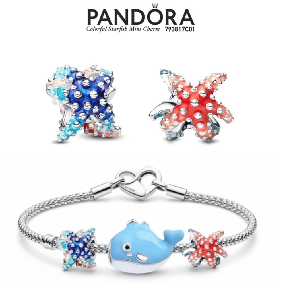 PANDORA Colorful Mini Starfish Charms, Blue Whale Charm & Studded Chain Bracelet